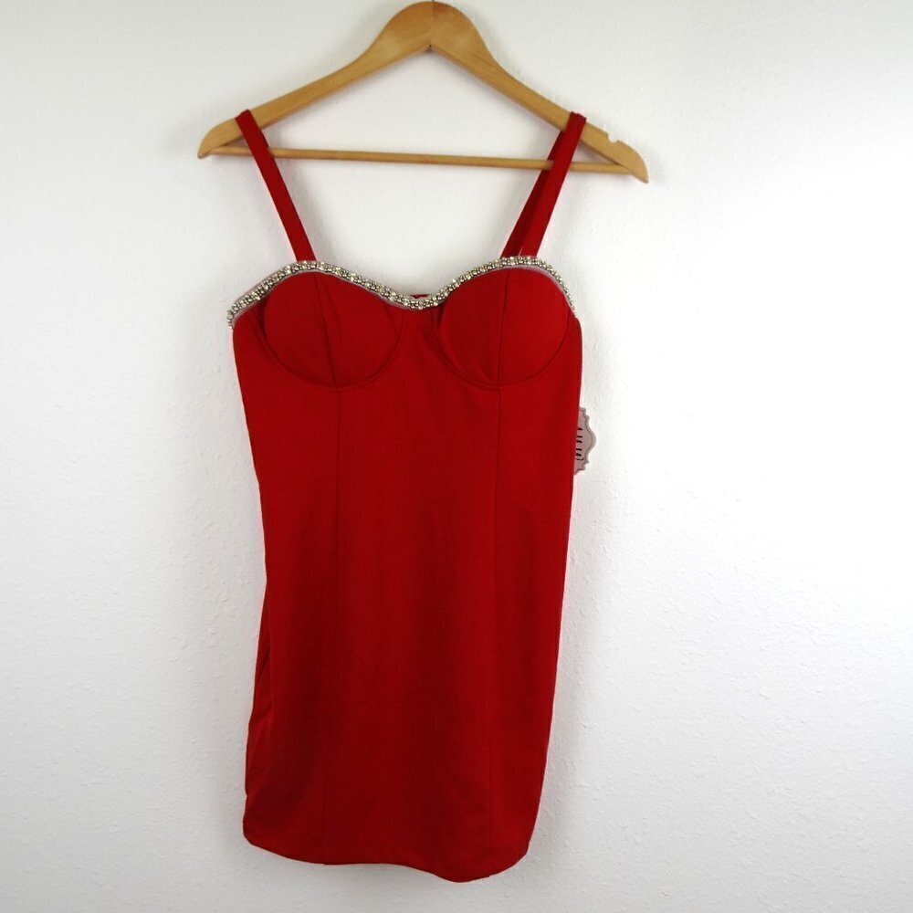 AUW Red Mini Dress Women's Size M Embellished Sexy Valentine's Day
